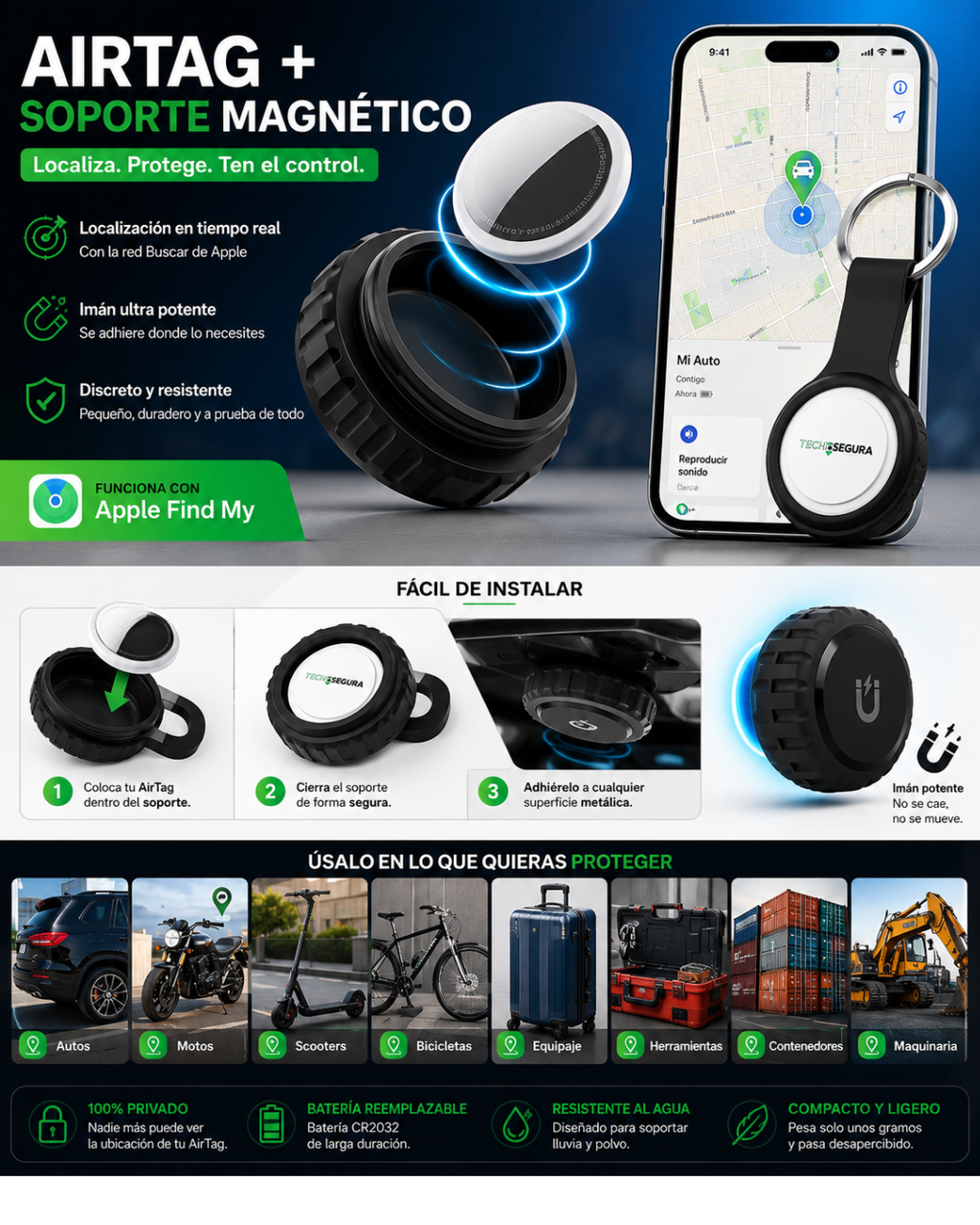 Rastreador Localizador Gps Vehiculos Magnetico Auto Portatil TechSegura