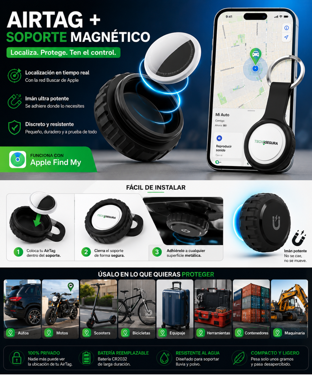 Rastreador Localizador Gps Vehiculos Magnetico Auto Portatil TechSegura