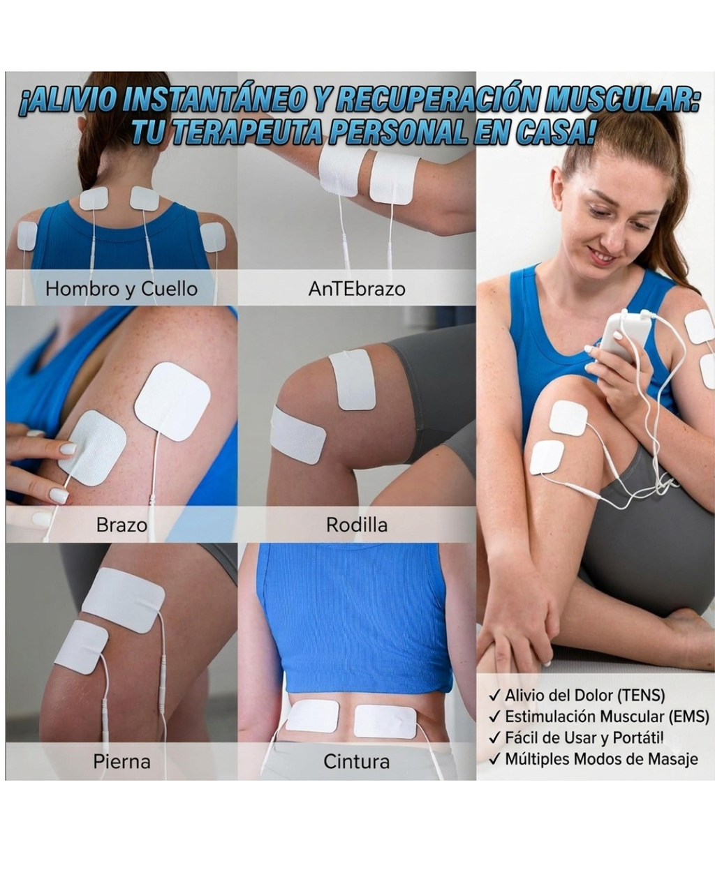 Tens Electroestimulador Musculo Electroterapia Portátil