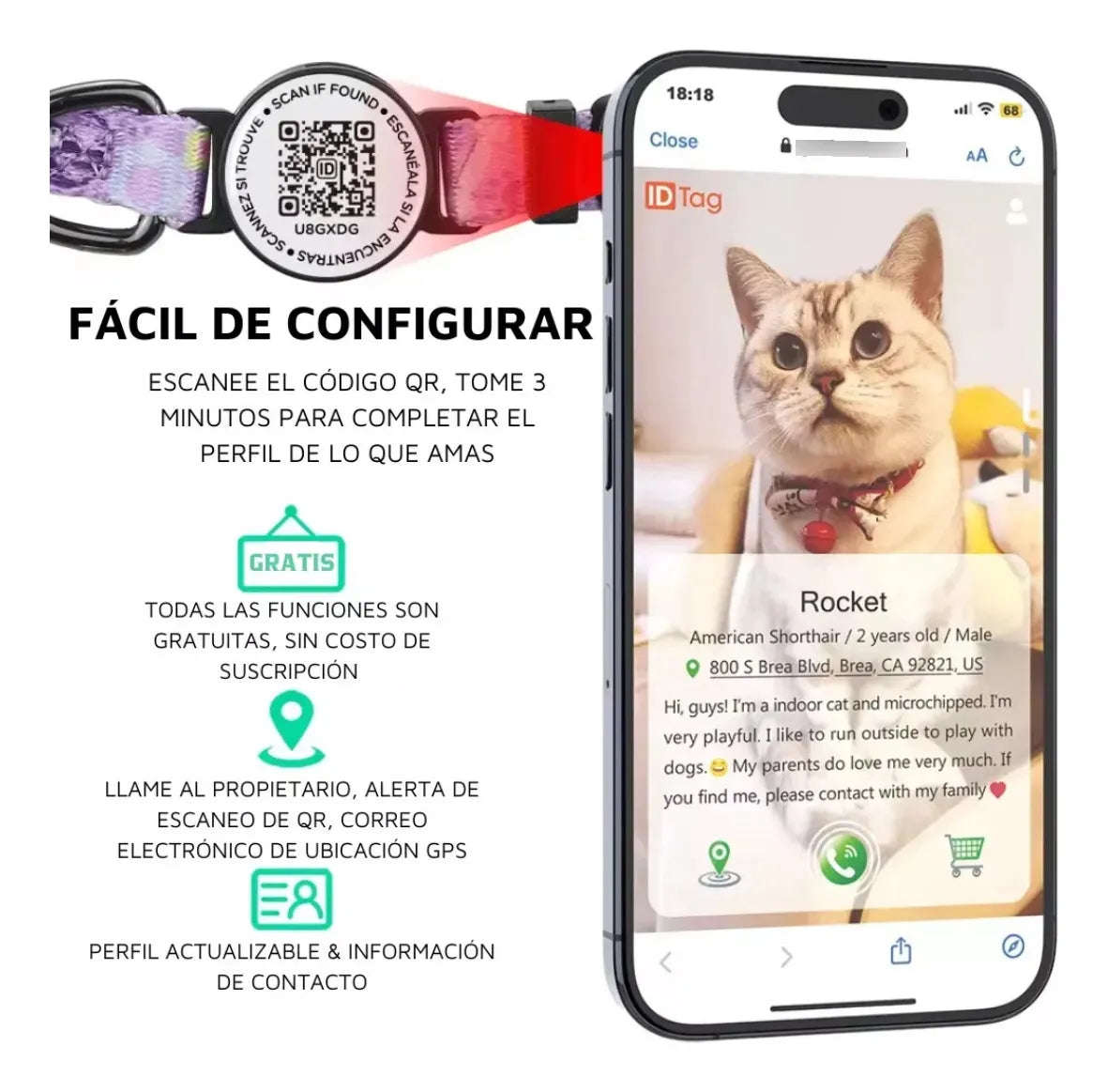 Collar Correa Airtag Qr Localizador Anti Ahorque Ajustable