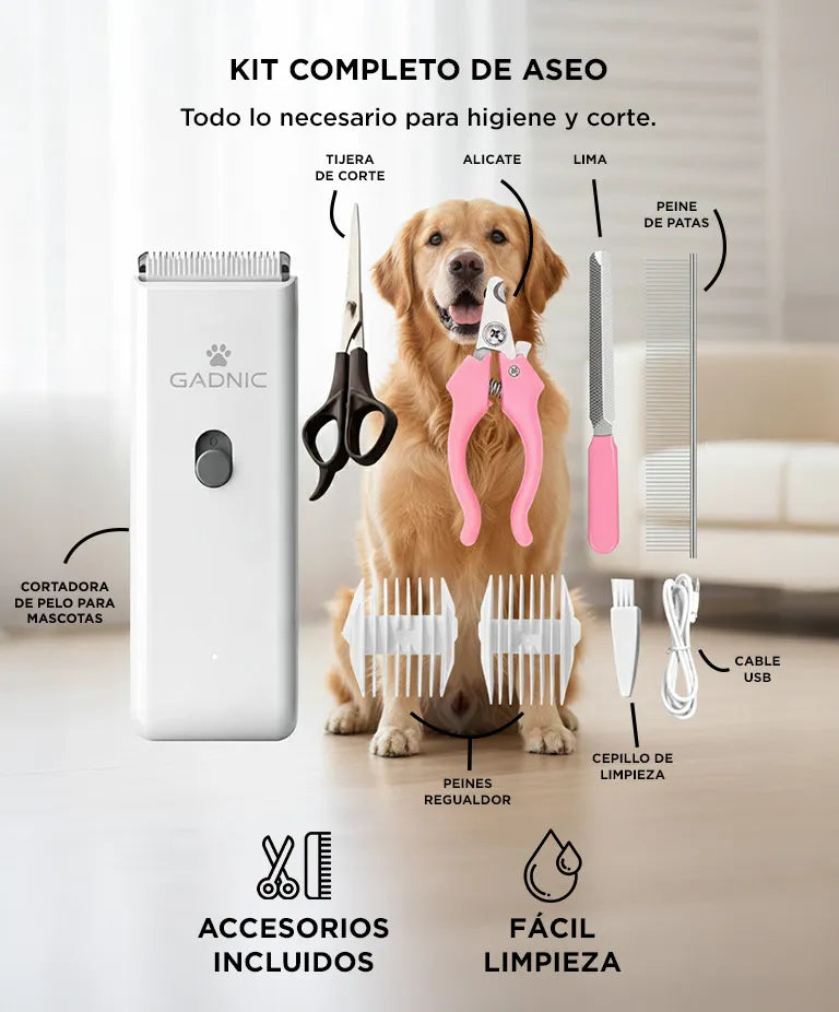 Peladora Canina Inalambrica + Kit Completo De Aseo Blanco Negro