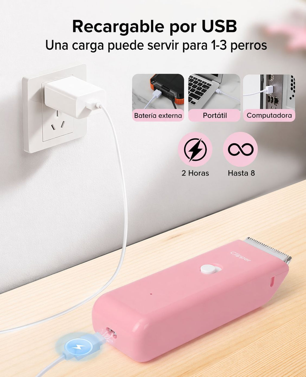 Peladora Canina Inalambrica + Kit Completo De Aseo Blanco Negro